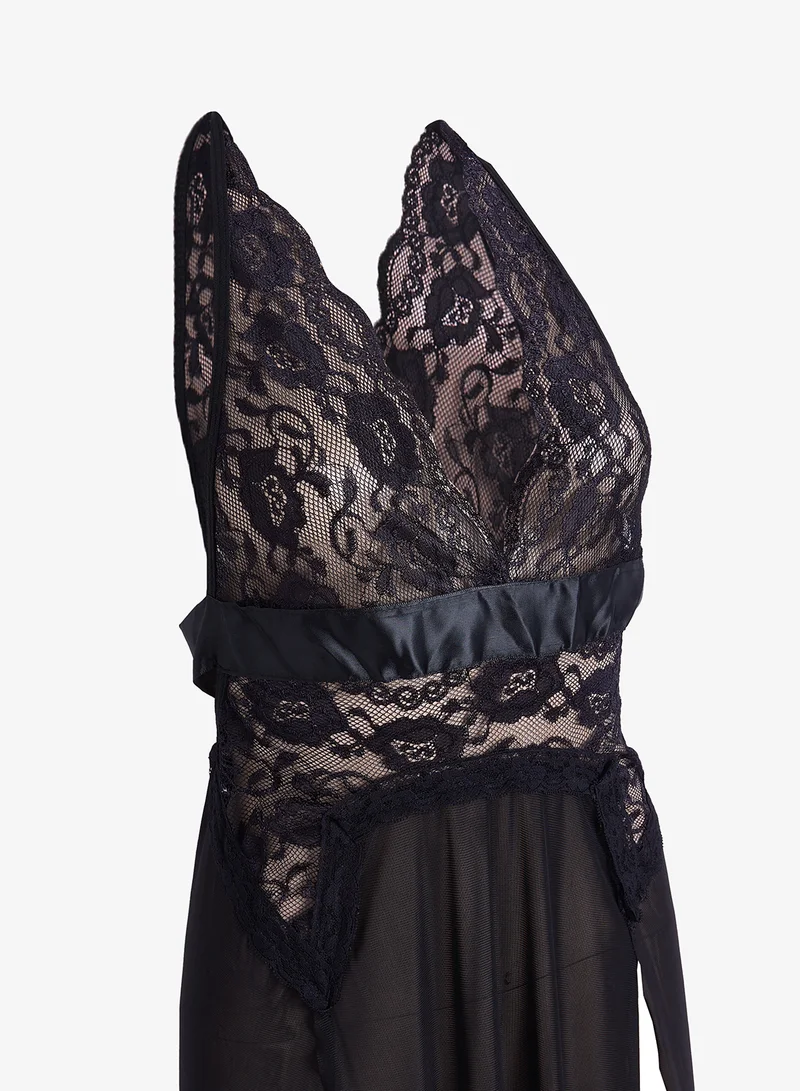 ELLA Sheer Night Dress with Lace Trim